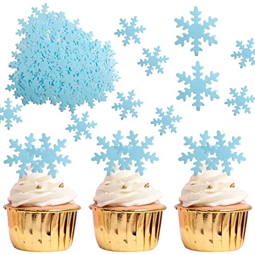 50 Stück Essbare Schneeflocke Cupcake Toppers Winter eingefroren Thema Tortendeko für Winter Wonderland Thema Baby Dusche Kinder Geburtstag Party Kuchen Dekorationen Zubehör Blau von SYKYCTCY