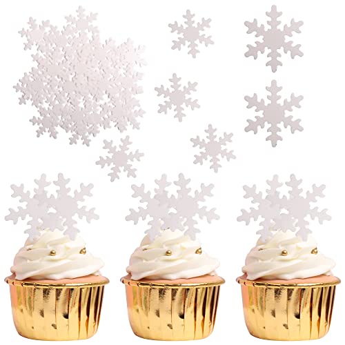 50 Stück Essbare Schneeflocke Cupcake Toppers Winter eingefroren Thema Tortendeko für Winter Wonderland Thema Baby Dusche Kinder Geburtstag Party Kuchen Dekorationen Zubehör Weiß von SYKYCTCY