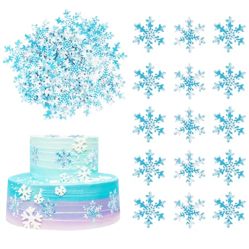 50 Stück Essbare Schneeflocke Tortendeko Schneeflocken Winter Cupcke Toppers Wasser Papier Winter Gefroren Kuchen Deko für Schneeflocke Thema Baby Dusche Kinder Geburtstag Party Supplies Blau Weiß von SYKYCTCY