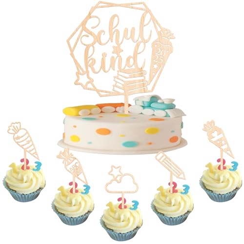 6 Stück 2025 Schulkind Tortendeko Holz Hurra Schulkind Kuchen Deko Zuckertüte Stern Cake Topper für Junge Mädchen Einschulung Thema Party Kuchen Dekorationen 6 Stück 2025 Schulkind Tortendeko Holz Hurra Schulkind Kuchen Deko Zuckertüte Stern Cake Topper für Junge Mädchen Einschulung Thema Party Kuchen Dekorationen von SYKYCTCY