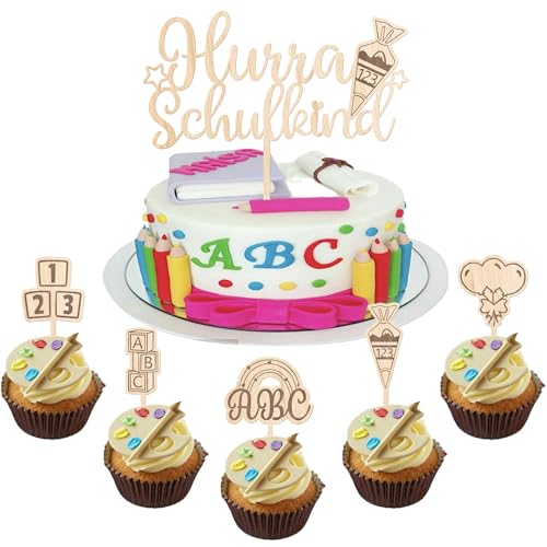6 Stück Hurra Schulkind Holz Einschulung Kuchen Deko Zuckertüte 123 ABC Ballon Cake Toppers für Junge Mädchen Einschulung Thema Party Kuchen Dekorationen 6 Stück Hurra Schulkind Holz Einschulung Kuchen Deko Zuckertüte 123 ABC Ballon Cake Toppers für Junge Mädchen Einschulung Thema Party Kuchen Dekorationen von SYKYCTCY