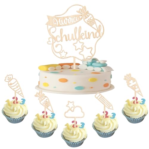 6 Stück Hurra Schulkind Holz Einschulung Kuchen Deko Zuckertüte 123 Stern Bleistift Cake Toppers für Junge Mädchen Einschulung Thema Party Kuchen Dekorationen 6 Stück Hurra Schulkind Holz Einschulung Kuchen Deko Zuckertüte 123 Stern Bleistift Cake Toppers für Junge Mädchen Einschulung Thema Party Kuchen Dekorationen von SYKYCTCY