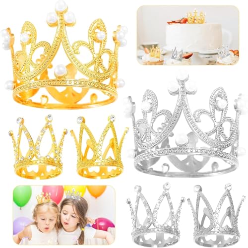 6 Stück Mini Krone Tortendeko Kristall Perlen Krone Cupcake Toppers Kleine Krone Tiara Kuchen Deko Für Brautdusche Hochzeit Royal Themed Kinder Geburtstag Party Kuchen Dekorationen Buntes von SYKYCTCY