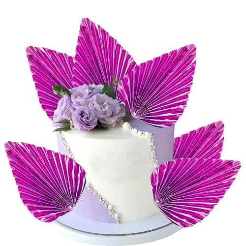 6 Stück Papier Palmen Fächer Tortendeko Palme Speer Blätter Fan Kuchen Deko Handwerk DIY Backformen Cake Topper für Geburtstag Party Hochzeit Party Kuchen Dekoration Knall Roserot von SYKYCTCY