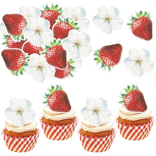 60 Stück Essbar Erdbeer Tortendeko Erdbeer Blume Geburtstag Kuchen Deko Reispapier Waffelpapier Cake Topper für Obst Thema Baby Dusche Kinder Geburtstag Party Kuchen Dekorationen Rot Weiß 60 Stück Essbar Erdbeer Tortendeko Erdbeer Blume Geburtstag Kuchen Deko Reispapier Waffelpapier Cake Topper für Obst Thema Baby Dusche Kinder Geburtstag Party Kuchen Dekorationen Rot Weiß von SYKYCTCY