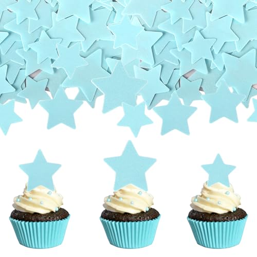 60 Stück Essbar Kleiner Stern Kuchen Deko Stern Form Tortendeko Glitzern Kleiner Stern Cupcake Toppers für Baby Dusche Verlobung Hochzeit Geburtstag Party Kuchen Dekorationen Hellblau von SYKYCTCY
