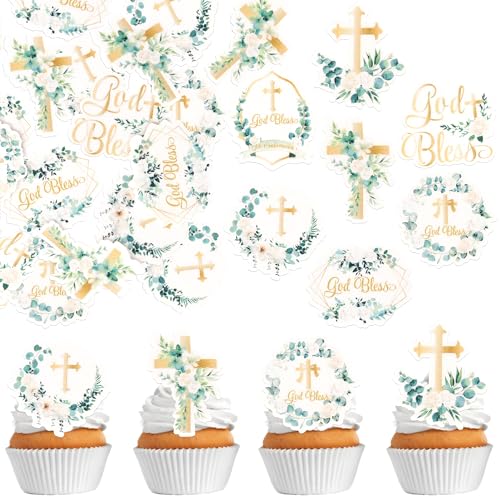 60 Stück Essbare God Bless Cupcake Toppers Blumen Kreuz Tortendeko Heilige Erst Kommunion Kuchen Deko für Religiöse Taufe Thema Baby Dusche Kinder Geburtstag Party Cupcake Dekorationen Grün 60 Stück Essbare God Bless Cupcake Toppers Blumen Kreuz Tortendeko Heilige Erst Kommunion Kuchen Deko für Religiöse Taufe Thema Baby Dusche Kinder Geburtstag Party Cupcake Dekorationen Grün von SYKYCTCY