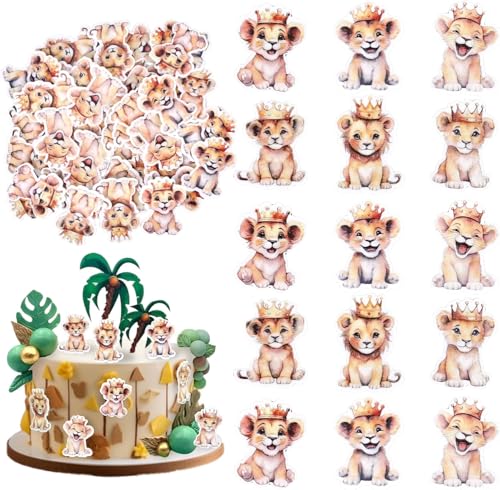 60 Stück Essbare Löwe Tortendeko Dschungel Safari Tier Löwe Cupcake Toppers Safari Tier Kuchen Deko für Baby Dusche Jungen Mädchen Geburtstag Party Cupcake Dekorationen von SYKYCTCY