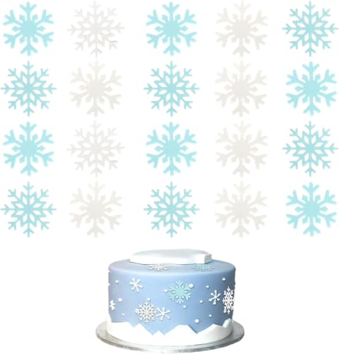 60 Stück Essbare Schneeflocke Kuchen Deko Winter Eingefroren Tortendeko für Winter Schneeflocke Thema Baby Dusche Kinder Geburtstag Party Kuchen Dekorationen Blau Weiß von SYKYCTCY