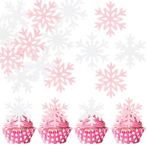 60 Stück Essbare Schneeflocke Tortendeko Essbare Winter Wonderland Cupcake Dekorationen Waffelpapier Schneeflocke Kuchen Deko für Baby Dusche Kinder Geburtstag Party Kuchen Dekorationen Weiß Rosa von SYKYCTCY