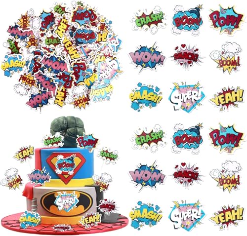 63 Stück Essbare Superheros Tortendeko Wrappers Boom Pow Hero Geburtstag Cupcake Toppers Essbare Superheros Kuchen Deko für Feiern Kinder Helden Thema Baby Dusche Geburtstag Party Kuchen Dekorationen 63 Stück Essbare Superheros Tortendeko Wrappers Boom Pow Hero Geburtstag Cupcake Toppers Essbare Superheros Kuchen Deko für Feiern Kinder Helden Thema Baby Dusche Geburtstag Party Kuchen Dekorationen von SYKYCTCY