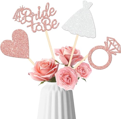 SYKYCTCY 12 Stück Wedding Tischdeko Glitzer Bride to Be Wabe Dekorationen Heart Ring Dress Tischdeko für Verlobung Hochzeiten Party Wabe Dekorationen Rosegold von SYKYCTCY