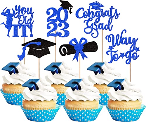 SYKYCTCY 2023 Abschluss Tortendeko 24 Stück Cupcake Toppers Graduation Cake Decorations Cake Topper für Abschluss Party Dunkelblau von SYKYCTCY