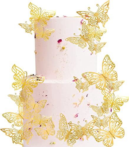 40 Stück Tortendeko, 3D Schmetterling Cupcake Topper mit Eisenstangen Schmetterling Tortendeko Geburtstag Butterfly Cake Toppers für Hochzeit Jahrestag Geburtstag Party Kuchen Dekoendeko Gold von SYKYCTCY