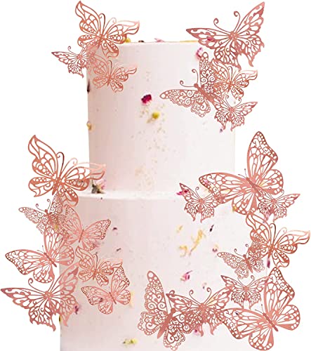 40 Stück Tortendeko, 3D Schmetterling Cupcake Topper mit Eisenstangen Schmetterling Tortendeko Geburtstag Butterfly Cake Toppers für Hochzeit Jahrestag Geburtstag Party Kuchen Dekoendeko Rosegold von SYKYCTCY