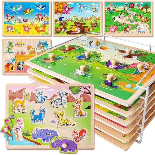 SYNARRY 6 Set Kinder Holzpuzzle ab 1 2 3 Jahre, Montessori Spielzeug Steckpuzzle für Babys Kleinkinder, Tier Lernspielzeug Geschenke für Jungen Mädchen SYNARRY 6 Set Kinder Holzpuzzle ab 1 2 3 Jahre, Montessori Spielzeug Steckpuzzle für Babys Kleinkinder, Tier Lernspielzeug Geschenke für Jungen Mädchen von SYNARRY