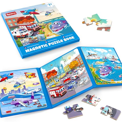 SYNARRY Kinderpuzzle Meer Land Luft Verkehrsmittel Magnet Puzzle ab 3 4 5 Jahre, 20 Teile Magnetische Puzzle Für Reisen Kinder, Reisespiele Kinder Lernspielzeug für Kinde von SYNARRY