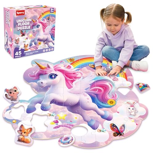 SYNARRY Einhorn-Bodenpuzzles für Kinder im Alter von 4–6 Jahren, große 45-teilige Puzzles für Kinder im Alter von 4–8 Jahren, Bodenpuzzles für Kinder im Alter von 6–8 Jahren, Spielzeug Geschenke für 3 SYNARRY Einhorn-Bodenpuzzles für Kinder im Alter von 4–6 Jahren, große 45-teilige Puzzles für Kinder im Alter von 4–8 Jahren, Bodenpuzzles für Kinder im Alter von 6–8 Jahren, Spielzeug Geschenke für 3 von SYNARRY