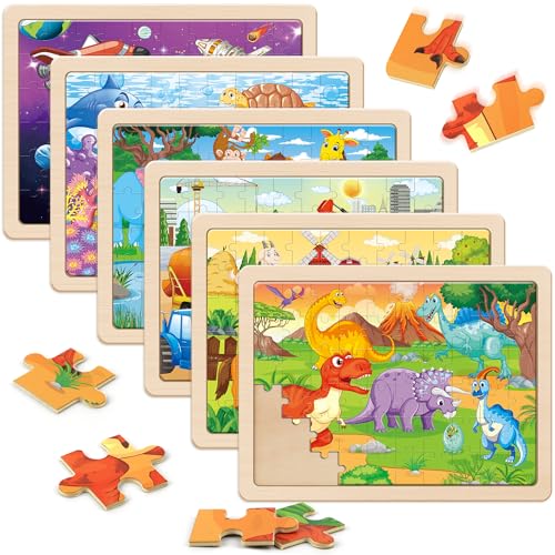 SYNARRY Puzzle ab 4 5 6 7 8 Jahre, 6x60 Teilen Kinder Holzpuzzle, Vorschule Lehrreiches Spielzeug, Geschenke für Kinder für Jungen und Mädchen von SYNARRY