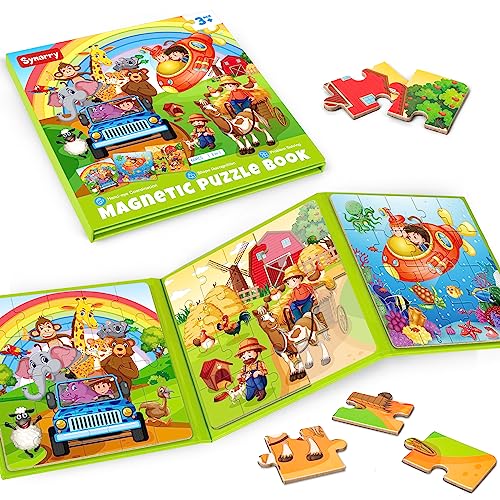 SYNARRY Kinderpuzzle Tier Magnet Puzzle ab 3 4 5 Jahre, 20 Teile Magnetische Puzzle Für Reisen Kinder, Reisespiele Kinder Lernspielzeug für Kinde - Lernmagnet-Geschenk für den Roadtrip Flugzeug von SYNARRY