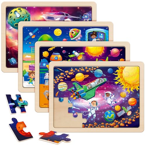 SYNARRY Wooden Space Planets Solar System Puzzles for Toddlers 2-4, 4 Packs 24 PCs Jigsaw Puzzles for Kids Ages 4-6, Preschool Toys Gifts for Children, Wood Puzzles for 2 3 4 5 6 Year Old Boys Girls… von SYNARRY
