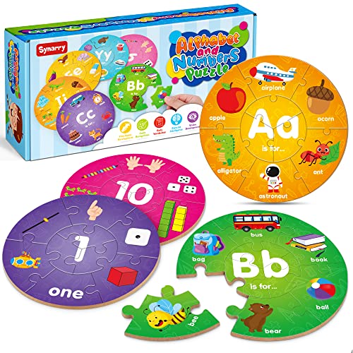 SYNARRY Holz Alphabet Zahlen Puzzle ab 3 4 5 6 Jahre - Montessori ABC 123 Puzzle Lernen Spielzeug für Kinder Jungen Mädchen von SYNARRY