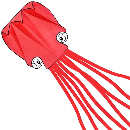 SYNCFUN Kite Großer Oktopus Rot Drachen,Einfaches Flugdesign für Kinder und Erwachsene mit 100 m Langer Leine,Riesige Stranddrachen für Spaß und Aktivitäten im Freien von SYNCFUN