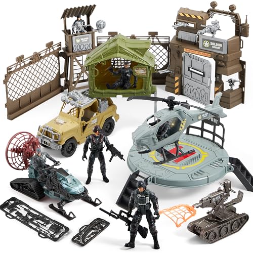 SYNCFUN Militär-Spielzeugset, Toy Soldiers, Militärbasis, Fahrzeuge, Actionfiguren, Hubschrauber mit Licht und Ton, Kampfspielzeug für Kinder SYNCFUN Militär-Spielzeugset, Toy Soldiers, Militärbasis, Fahrzeuge, Actionfiguren, Hubschrauber mit Licht und Ton, Kampfspielzeug für Kinder von SYNCFUN
