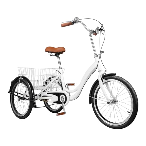 Dreirad für Erwachsene 20 Zoll, 3 Räder Adult Fahrrad Erwachsenendreirad Tricycle mit Glöckchen, Korb, Duales Bremssystem, Dreiräder für Männer, Frauen und Ältere Menschen, Weiß Dreirad für Erwachsene 20 Zoll, 3 Räder Adult Fahrrad Erwachsenendreirad Tricycle mit Glöckchen, Korb, Duales Bremssystem, Dreiräder für Männer, Frauen und Ältere Menschen, Weiß von SYNCMH