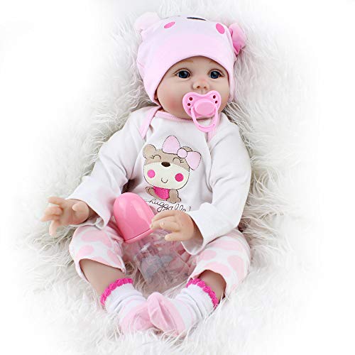SYP Reborn Baby Puppe Mädchen Weich Silikon Vinyl 22 Zoll 55 cm Lebensecht Neugeboren Magnetisch Mund Naturgetreue Spielzeug Handgemachtes Reborn Babys von SYP
