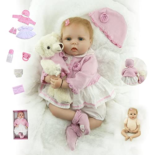 SYP Reborn Puppe 22 Zoll 55 cm Reborn Puppe Lebensecht Weiches Silikon Vinyl Reborn Baby Mädchen Handgemachte Newborn Real Baby Doll Spielzeug Weihnachts Geschenk von SYP