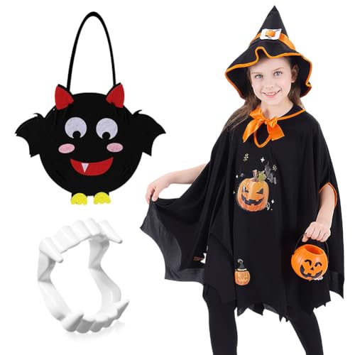 Halloween kostüm Kinder und Cartoon Fledermaus Süßigkeiten Tasche Vampirzähne Kinder,Fledermaus Umhang Kostüm Mädchen mit Hut für Halloween,Karneval heloweenkostüme Geeignet für Höhe 90-150cm Kids Halloween kostüm Kinder und Cartoon Fledermaus Süßigkeiten Tasche Vampirzähne Kinder,Fledermaus Umhang Kostüm Mädchen mit Hut für Halloween,Karneval heloweenkostüme Geeignet für Höhe 90-150cm Kids von SYTTNUM