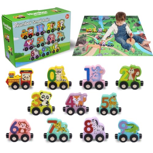 Hölzerner Spielzeug Zug,Holzeisenbahn,Holzes Zugspiel mit Karte,Magnetische Tiere Holzspielzeug,Montessori Motorikspiel Kleinkind Spielzeug für 2~5 Jahre Jungen und Mädchen Kleinkinder Geschenke von SYTTNUM
