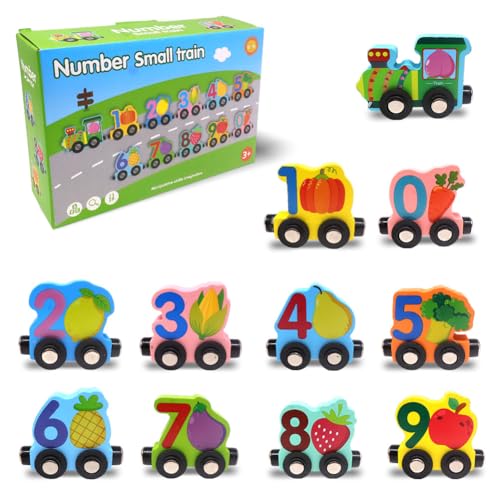 Hölzerner Spielzeugzug,Holzeisenbahn,Holzes Zugspiel Mit Karte,Magnetisches Obst Gemüse Holzspielzeug, Montessori Motorikspiel Kleinkind Spielzeug Für 2~5 Jahre Jungen Mädchen Kleinkinder Geschenke von SYTTNUM