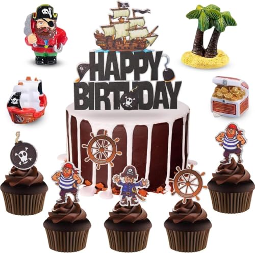 Piraten Torte Dekoration 11 Stück,Mini Piraten Figuren Piraten Tortendeko,Piraten Kuchen Deko,Piraten Birthday Cupcake Cake Topper Piraten Geburtstag Für Kindergeburtstag von SYTTNUM