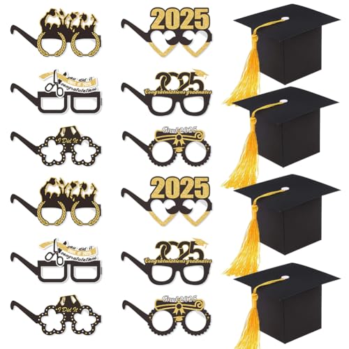 SYTTNUM Abschlussfeier Fotorequisiten Deko Set 2025 Schwarz Gold Papierbrillen Doktorhut Karton Geschenkboxen Abschluss Mottoparty Fotorequisiten für Männer Frauen Kinder Schule Uni Party Zubehör SYTTNUM Abschlussfeier Fotorequisiten Deko Set 2025 Schwarz Gold Papierbrillen Doktorhut Karton Geschenkboxen Abschluss Mottoparty Fotorequisiten für Männer Frauen Kinder Schule Uni Party Zubehör von SYTTNUM