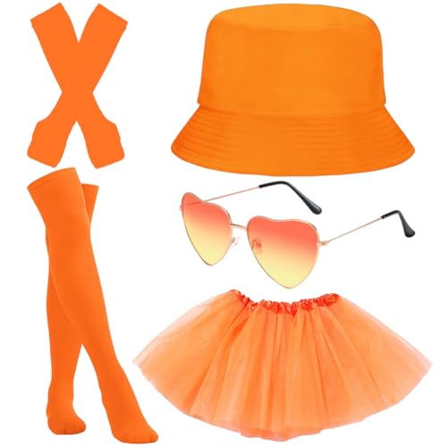 SYTTNUM Apero Spritz Kostüm 5 Stück,Orange Fischerhut Anglerhut Retro Brillen in Herzform Apero Party Hut,Tüllrock Oranges Damen Kniestrümpfe Lange Fingerlose Handschuhe Dance Dress Up Party Zubehör SYTTNUM Apero Spritz Kostüm 5 Stück,Orange Fischerhut Anglerhut Retro Brillen in Herzform Apero Party Hut,Tüllrock Oranges Damen Kniestrümpfe Lange Fingerlose Handschuhe Dance Dress Up Party Zubehör von SYTTNUM
