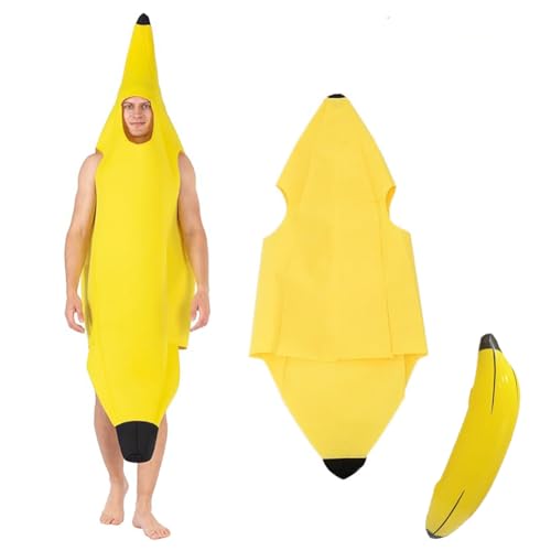 SYTTNUM Bananen Kostüm Für Erwachsene,Aufblasbares Bananenspielzeug,Faschingskostüme Tropischer Obst Für Kinder Lustig Bananen Jumpsuit Banane Gruppen Kostüm Für Karneval Faschingspartys Mottoparty von SYTTNUM