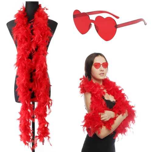 SYTTNUM Feder Boa mit Herzbrille,Turkey Feather Boas Dekorieren,Rote Feder Boas für Karneval Party Hochzeit Weihnachtskostüm & Festliche Dekoration SYTTNUM Feder Boa mit Herzbrille,Turkey Feather Boas Dekorieren,Rote Feder Boas für Karneval Party Hochzeit Weihnachtskostüm & Festliche Dekoration von SYTTNUM