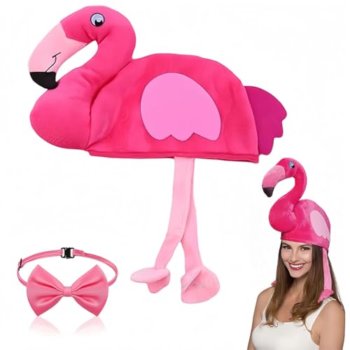 SYTTNUM Flamingo Tier Mütze Mit Fliege,Verstellbares Kostüm Zubehör,Rosa Fliege Herren,Angesagte Flamingo Mütze Spaßmütze Halloween Cosplay Geschenk Für Erwachsene Jugend SYTTNUM Flamingo Tier Mütze Mit Fliege,Verstellbares Kostüm Zubehör,Rosa Fliege Herren,Angesagte Flamingo Mütze Spaßmütze Halloween Cosplay Geschenk Für Erwachsene Jugend von SYTTNUM
