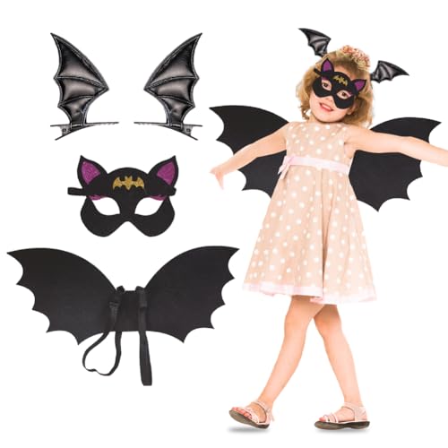 SYTTNUM Fledermaus Flügel Umhang, 3pcs Fledermaus Kostüm Kinder, Maske,Fledermausflügel Haarspangen, Halloween Kinder Faschingskostüme Karneval Vampir Cosplay SYTTNUM Fledermaus Flügel Umhang, 3pcs Fledermaus Kostüm Kinder, Maske,Fledermausflügel Haarspangen, Halloween Kinder Faschingskostüme Karneval Vampir Cosplay von SYTTNUM