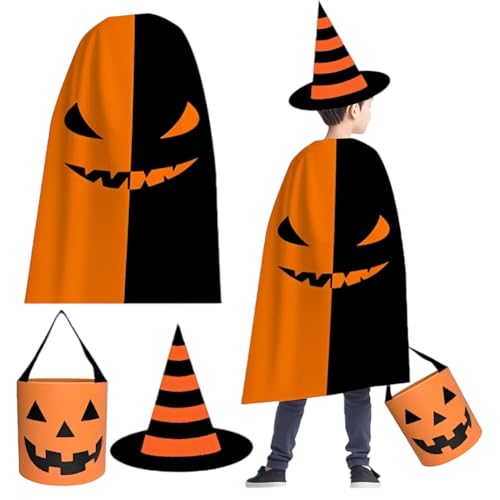 SYTTNUM Halloween Kostüm Umhang Kinder, Kürbis Kostüm, Kürbis Handtasche und magische Mütze, Kostüm Anzug Halloween Kürbiskostüm für Cosplay Party -3pcs von SYTTNUM