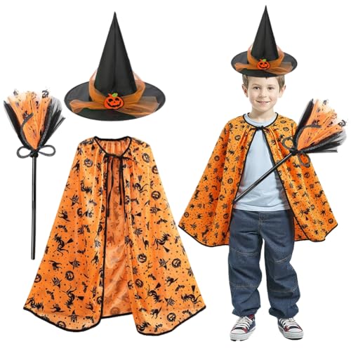 SYTTNUM Halloween Kostüm Umhang Kinder, Kürbis Kostüm, Pfeifen Sie und magische Mütze, Kostüm Anzug Halloween Kürbiskostüm für Cosplay Party -3pcs von SYTTNUM
