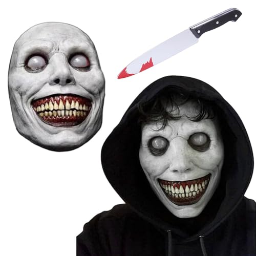 SYTTNUM Horror Dämonen Maske, Halloween Exorzist Maskes, Halloween Smiling Demon Maske - Mit Requisitenmesser, Geeignet für Rollenspiele für Männer und Frauen Party Requisiten Cosplay SYTTNUM Horror Dämonen Maske, Halloween Exorzist Maskes, Halloween Smiling Demon Maske - Mit Requisitenmesser, Geeignet für Rollenspiele für Männer und Frauen Party Requisiten Cosplay von SYTTNUM
