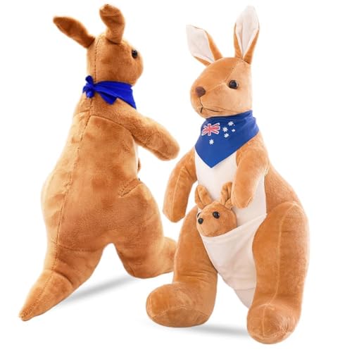 SYTTNUM Känguru Plüschtiere,Stofftier Känguru,Mutter und Kind Känguru Puppe,Känguru Halten Baby Stofftier,Geburtstagsgeschenk für Kinder (Gelb,32cm) von SYTTNUM