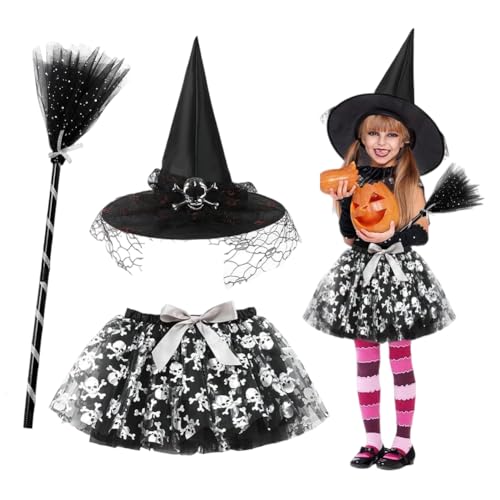 SYTTNUM Mädchen Hexenkostüm, 3pcs Halloween Kostüm Kinder, Leuchtende Hexenkostüm Mit Hexenhut, Für Halloween Kinder Cosplay Karneval Fasching Party Outfits von SYTTNUM