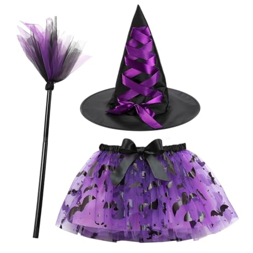 SYTTNUM Mädchen Hexenkostüm, 3pcs Halloween Kostüm Kinder, Leuchtende Hexenkostüm Mit Hexenhut, Für Halloween Kinder Cosplay Karneval Fasching Party Outfits von SYTTNUM