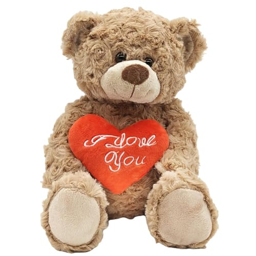 SYTTNUM Niedlicher Bär Plüschpuppe, Bear Plüschpuppe, Brauner Bear Plüsch, Te-ddy Plüschbär mit Herz Rot Ich Liebe Dich - 30 cm - Für geliebte Menschen und Kinder von SYTTNUM