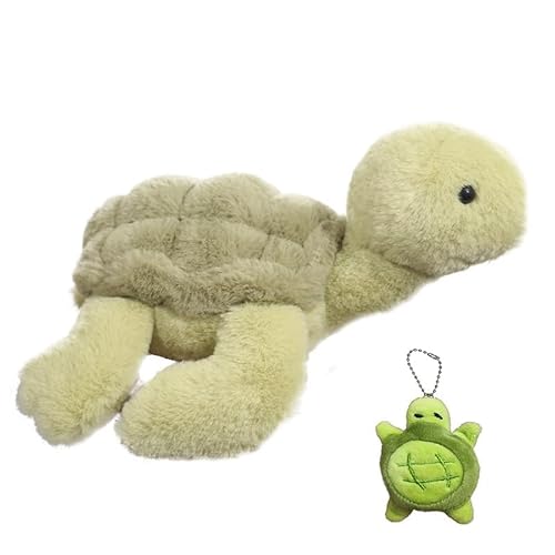 SYTTNUM Schildkröte Kuschelkissen Und Schlüsselanhänger Set, Plüsch Schildkröte Kissen, Weiches Großes Plüschtier Schildkröten, Plüsch Schildkrötes Anhänger Geschenke Für Kinder Jungen Mädchen von SYTTNUM