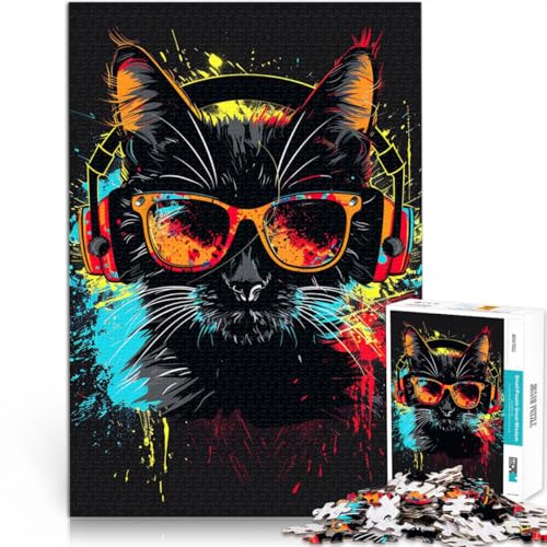 1000-teiliges Puzzle für Erwachsene, Katze mit Kopfhörern und Sonnenbrille, Spielzeug, Lernspiele, Stressabbau, 38x52 cm, tolle Geschenke und Spielzeuge 1000-teiliges Puzzle für Erwachsene, Katze mit Kopfhörern und Sonnenbrille, Spielzeug, Lernspiele, Stressabbau, 38x52 cm, tolle Geschenke und Spielzeuge von SYUNFEI